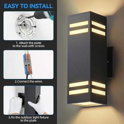 Dusk to Dawn Outdoor Lighting 2 Pack, Modern Outdoor Wall Lights Black Exterior Lighting Fixtures Wall Mount with E26 Base, Waterproof Sconce Outside Lights for House Porch, Bulbs Included