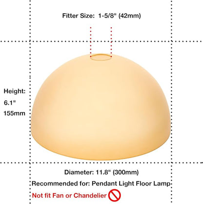 Bowl Glass Lamp Shade Replacement, 1-5/8 inch Fitter, 11.8" Diameter, 6.1" Height, Frosted Amber Globe Cover for Kitchen Island Pendant Light