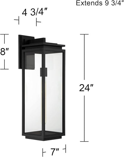 Possini Euro Design Atkins 24" High Modern Outdoor Wall Light Fixture Mount Porch House Exterior Outside Lantern Edison Bulb Weatherproof Matte Black Die Cast Metal Clear Glass Shade Front Door