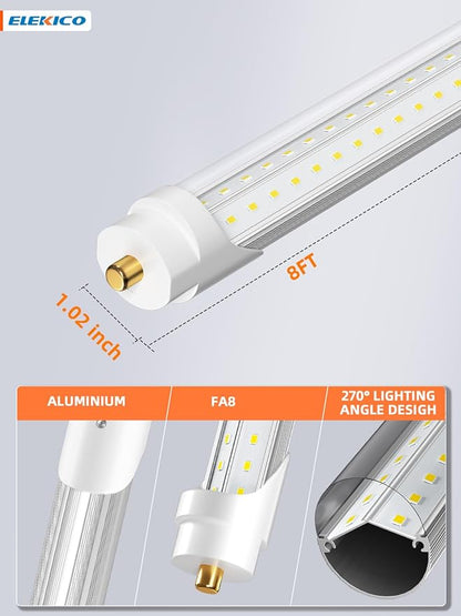 75w 8ft Led Bulbs, 9500lm 5000k 8' Led Bulb, V Shaped Clear Cover T8 Led Tube Lights 8ft, T8 Led Bulbs 8 Foot, 8' Led Replacement for T8 T10 T12 F96t12 Fluorescent Tubes