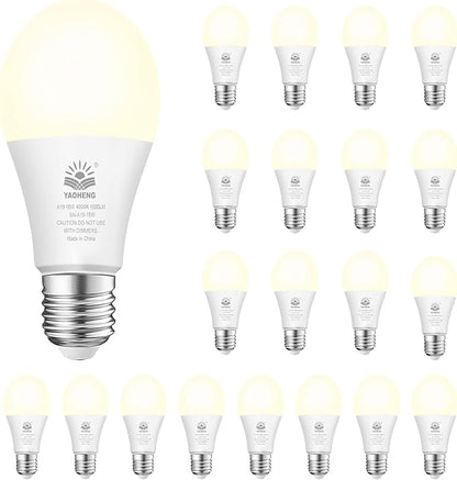 A19 LED Light Bulb, 100 Watt Equivalent LED Bulbs, 4000K Neutral White, 1500 Lumens, Standard E26 Base, Non-Dimmable, 15W Super Bright Light Bulbs for Home, Office Lamp, ETL Listed(20-Pack)