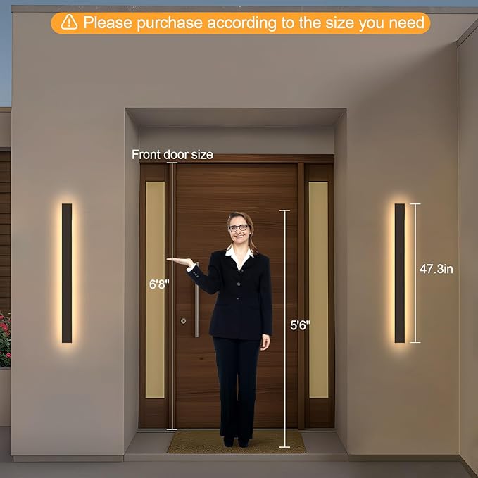 Modern Outdoor Wall Lights 47.2 Inches 3000K LED Outdoor Wall Light for House Exterior Wall Garage Entrance Lighting Fixtures Waterproof Long Strip Wall Sconce for Doorway Patio Passage