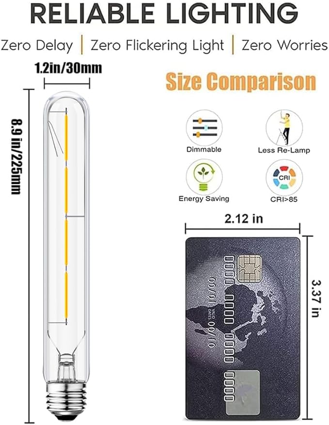 XININSUN T10 Led Bulb,8.9 Inch Long Tubular Led Light Bulbs, 40Watt Equivalent, 400lm, E26 4W led t10 Bulb,LED Filament Light Bulb,Dimmable Long Light Bulbs,Clear Glass,4 Pack. (Soft White-3000K)