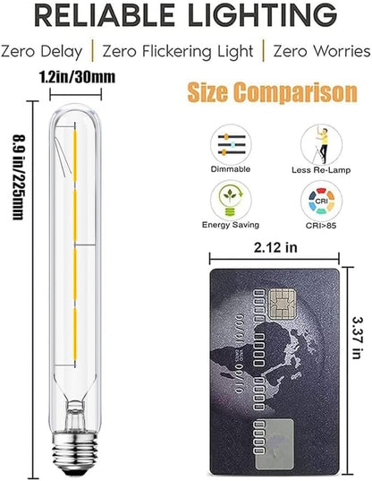 XININSUN T10 Led Bulb,8.9 Inch Long Tubular Led Light Bulbs, 40Watt Equivalent, 400lm, E26 4W led t10 Bulb,LED Filament Light Bulb,Dimmable Long Light Bulbs,Clear Glass,4 Pack. (Soft White-3000K)