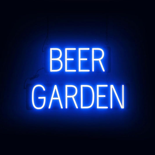SpellBrite BEER GARDEN Sign | Location-Related Sign with Neon Look, Blue LED Light Source | 24.6" x 15.0"