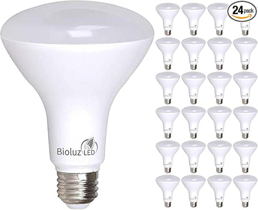 Bioluz LED 24 Pack BR30 LED Bulbs, Indoor Flood Lights 90+ CRI 75W Equivalent uses 9.5W 2700K Warm White 850 Lumens, E26 Base Dimmable Instant On Interior Home UL Listed FCC RoAS Title 20 Certified