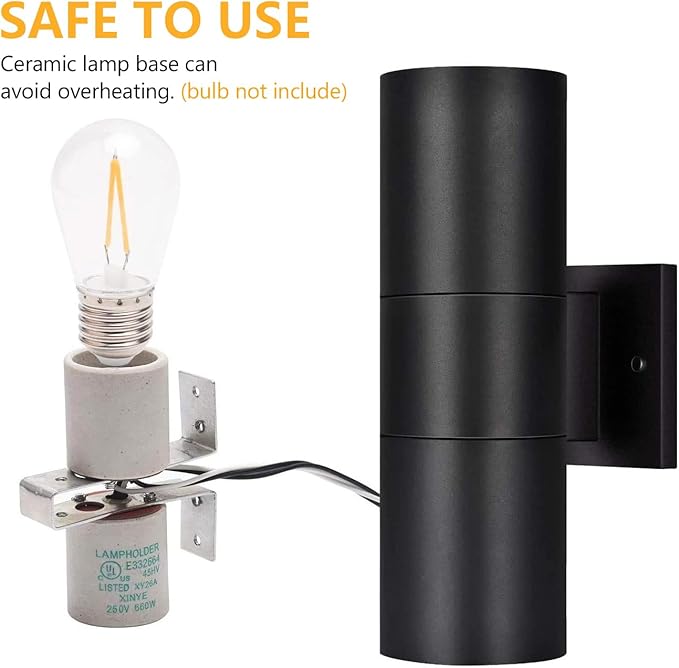 wowlite Outdoor Wall Light, Exterior Lighting, Matte Black Waterproof Wall Mount Cylinder Design, Up Down Light Fixture for Porch, Backyard and Patio, 1 Pack
