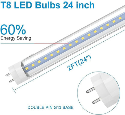 Romwish 24 Inch T8 LED Tube Light, 10W(24W Equiv.), 1120LM, 5000K Daylight, Type A+B Plug & Play or Ballast Bypass, F17T8 Fluorescent Replacement, Double-Ended Power, Under Cabinet Light, 12 Pack
