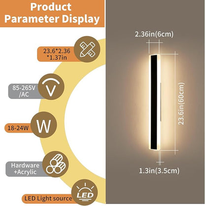 23.6inch Modern Outdoor Light Fixture, 3000K-6000K Dimmable Wall Sconce, IP65 Waterproof Linear Exterior LED Lights with Remote Control, Long Strip Garage Lighting Outside for Porch, Patio, Yard