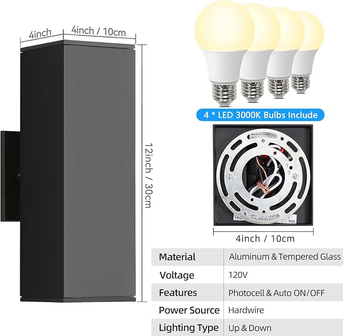 Dusk to Dawn Outdoor Lighting 2 Pack, Modern Outdoor Wall Lights Black Exterior Lighting Fixtures with E26 Base, Waterproof Sconce Outside Lights for House Porch Front Door, Bulbs Included