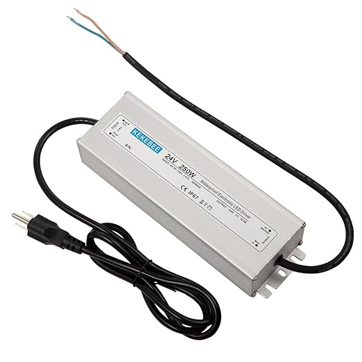 LED Driver 24V250W Waterproof Power Supply AC90-120V to DC24V10.4A Waterproof Low Voltage Transformer Suitable for Indoor and Outdoor LED Light Strips and Any 24V DC High-End Devices