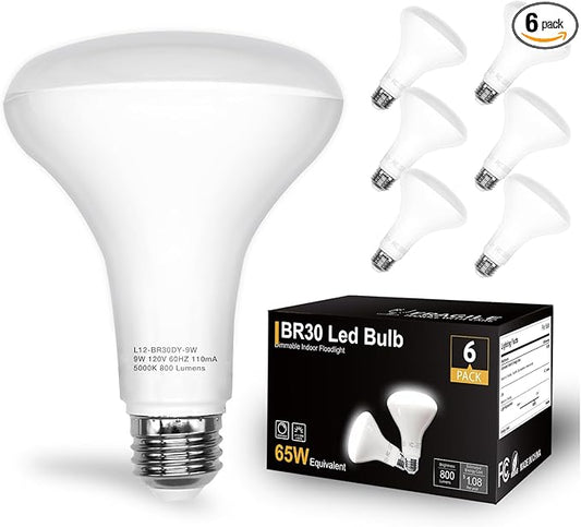 DAYBETTER BR30 LED Light Bulbs Indoor Flood Light, 6Pack 5000K Daylight White LED Bulb 65W Equivalent, Dimmable, E26 Base, 800LM, Recessed Can Bulb for Living Room Bedroom Dining Room Bathroom
