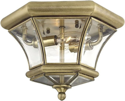 Livex Lighting 7052-07 Monterey 2 Light Outdoor/Indoor Bronze Finish Solid Brass Flush Mount with Clear Beveled Glass