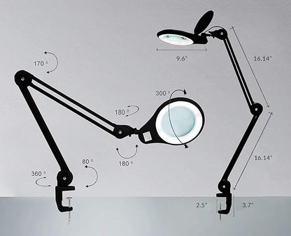 Neatfi 1,200 Lumens Super LED Magnifying Lamp with Clamp, Dimmable, Includes Microfiber Cleaning Cloth, 5 Inch Diameter Lens for Reading, Sewing, Crafting (Black, 5 Diopter)
