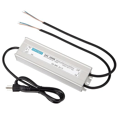 LED Driver 24V400W Waterproof Power Supply AC90-130V to DC24V16.7A Low Voltage Transformer IP67 Converter Suitable for Indoor and Outdoor LED Lighting and Any 24V DC LED