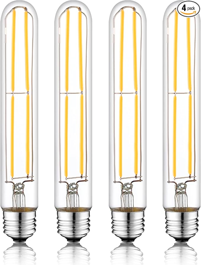 7.3 Inch E26 Led Bulb 6W, Equal 80 Watt 3000K Warm White Edison Bulbs Dimmable, T10 T9 Long Tubular Clear Glass Light Bulb 800LM for Pipe Pendant Chandeliers Wall Sconces - UL Cert 4Pack