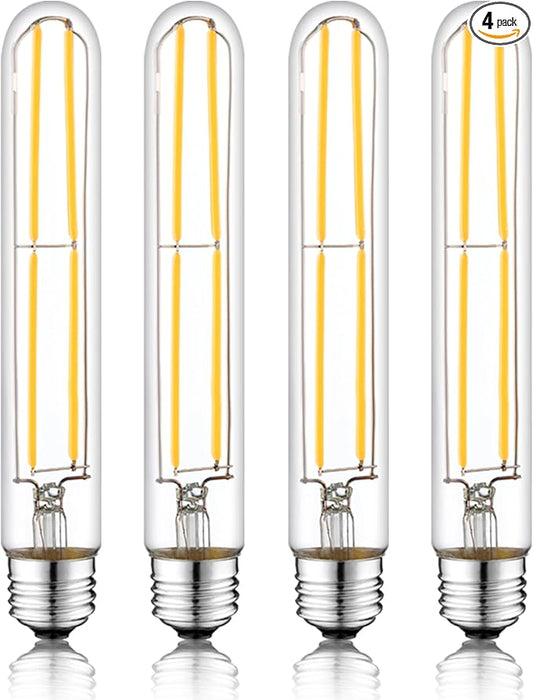 7.3 Inch E26 Led Bulb 6W, Equal 80 Watt 3000K Warm White Edison Bulbs Dimmable, T10 T9 Long Tubular Clear Glass Light Bulb 800LM for Pipe Pendant Chandeliers Wall Sconces - UL Cert 4Pack