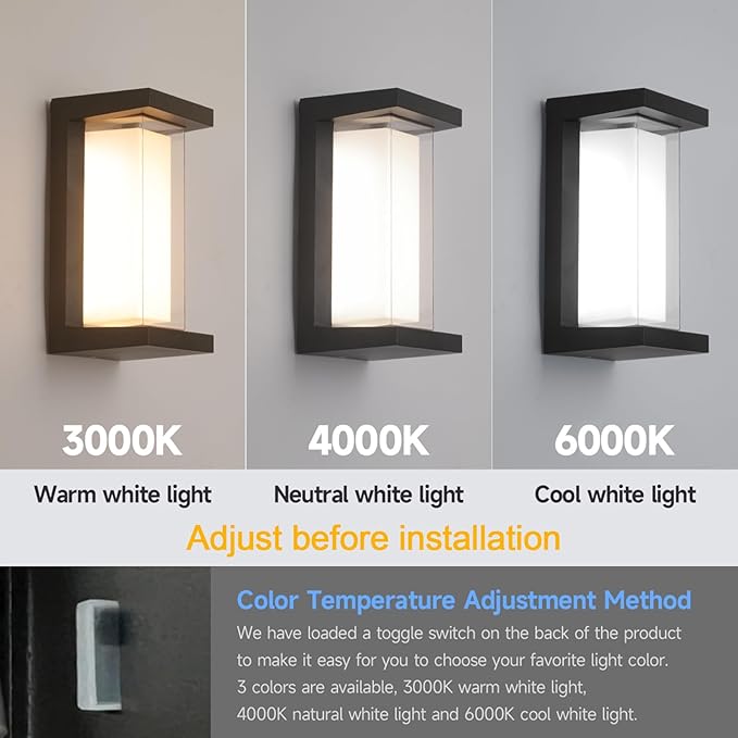 4 Pack 24W Outdoor Wall Lights Exterior/Interior LED 3-Color Adjustable 2100LM Sconces Lights IP65 Waterproof Modern Outdoor Patio Lighting Fixtures Aluminum Wall Lights Compatible with Dimmers