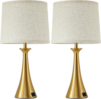 Touch Lamp for Living Room Bedroom, 21" Table Lamps Set of 2 with USB C+A Ports, Touch Bedside Lamps for Nightstand with 3 Way Dimmable, 2 LED Bulbs Included, Gold