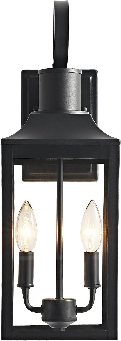 18.9" Black Outdoor Wall Sconce, 2-Light Industrial Porch Light with Clear Glass, Weather-Resistant Farmhouse Lighting Fixture for Porch, Patio,Garage Modern Wall Mount Exterior Lamp (1 Pack)
