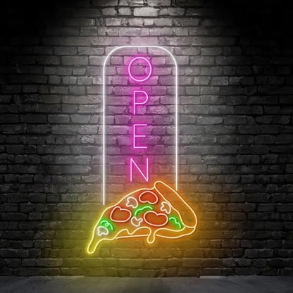 Open Pizza Neon Sign, Pizza Open Led Sign, Pizza Slice Neon Light, Pizza Led Light, Food Store Wall Art, Pizza Restaurant Wall Decor Size:23inches