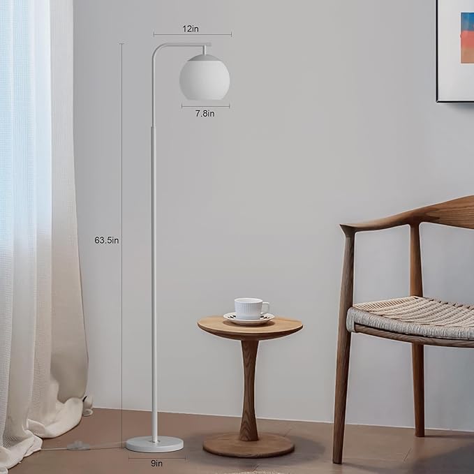 Modern Floor Lamps with Globe Shade, 3 Color Temperatures, Foot Switch, Mid Century Standing Lamp Tall for Bedroom, Living Room, Office, White