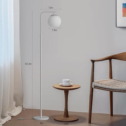 Modern Floor Lamps with Globe Shade, 3 Color Temperatures, Foot Switch, Mid Century Standing Lamp Tall for Bedroom, Living Room, Office, White