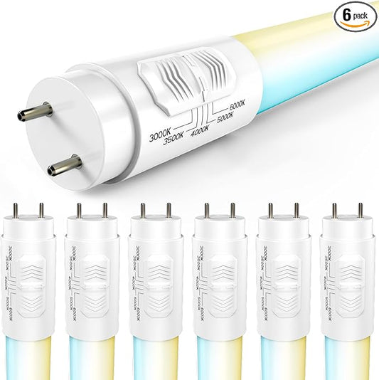 Sunco 6 Pack T8 LED Bulbs 4 Foot, LED Fluorescent Tube Replacement, 4ft LED Tube Light, Ballast Bypass, 18W, 2200 LM, Selectable CCT 3000K/3500K/4000K/5000K/6000K, Single Ended Power, Frosted Lens UL.