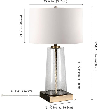 Dax 27.5" Tall Table Lamp with Fabric Shade in Seeded Glass/Brass/White