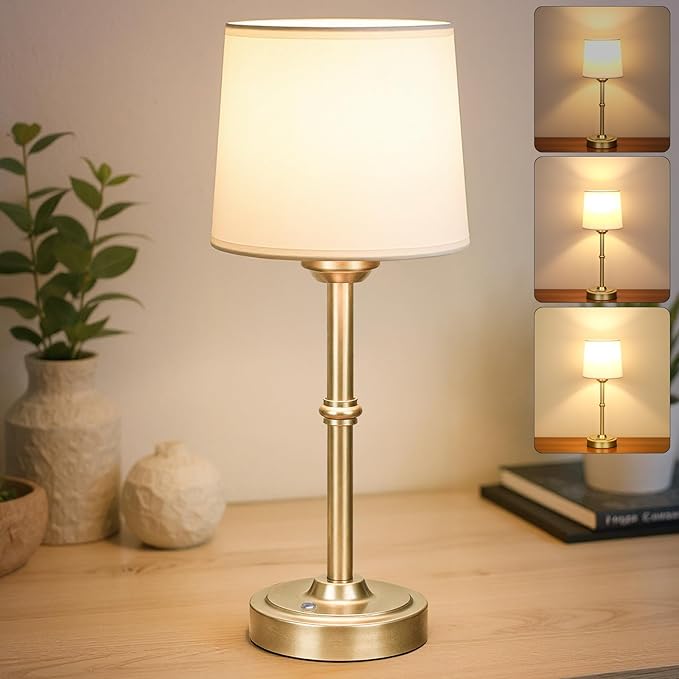 Small Bedside Table lamp for Bedroom, Cordless LED Desk Lamp with Fabric Shade, 6000mAh Rechargeable Battery Operated Lighting, 3000K Warm Ambient Light for Living Room/Restaurant/Bar/Nightstand