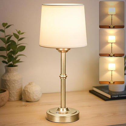 Small Bedside Table lamp for Bedroom, Cordless LED Desk Lamp with Fabric Shade, 6000mAh Rechargeable Battery Operated Lighting, 3000K Warm Ambient Light for Living Room/Restaurant/Bar/Nightstand