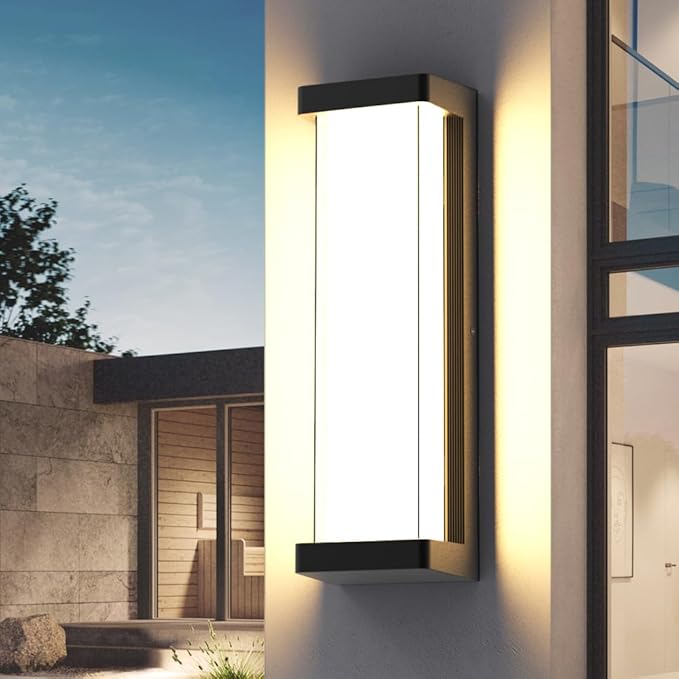 Sytmhoe 10%-100% Dimming LED Modern Outdoor Wall Light, 16in 3000K Dimmable Porch & Patio Wall Light Fixture,Black Aluminum&Dual PC Wall Lights Suitable for Garage Living Room Courtyard House(3000K)