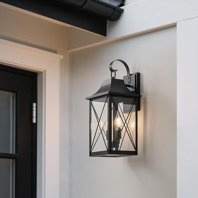 mirrea 19-inch Outdoor Porch Wall Light for House, Waterproof Exterior Sconce for Patio, Wall Mount Lighting Fixture for Front Door, Permanent Outside Lamp for Garage, Matte Black, Set of 2