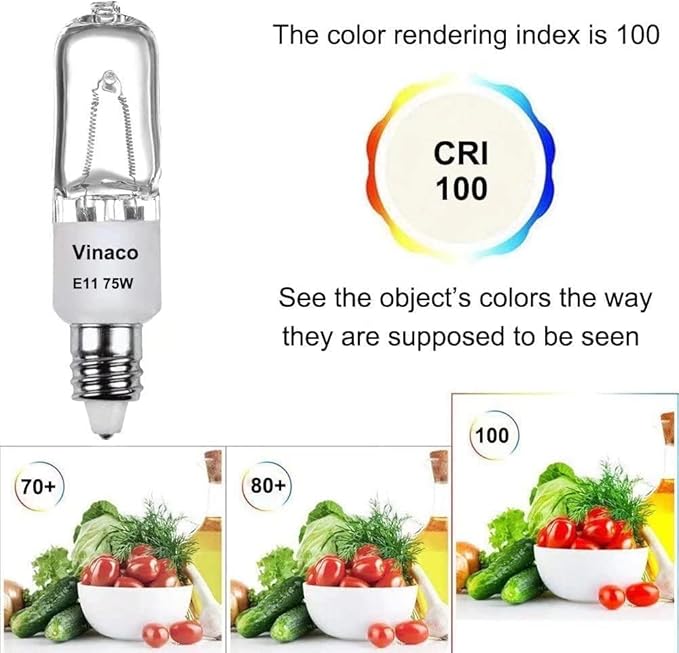 VINACO E11 Bulb, JDE11 120V 75W Halogen Light Bulbs, T4 Mini Candelabra Base, High Output 1150lm, Warm White 2700K, Dimmable, 4-Pack for Ceiling Fan Light Bulbs