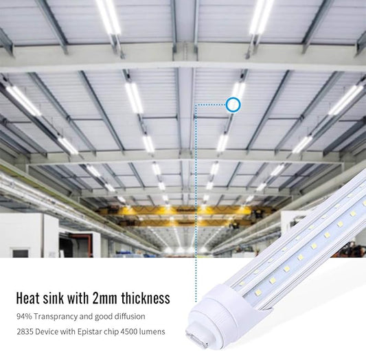 25Pack 8ft R17d V shaped led Light Tube Bulb 65W Rotatable HO Base 2Row,Need Bypass Ballast,Replace 150W Fluorescent Shop Lights Dual-Ended Power, Cold White 6000K, clear Cover, AC 90-277V