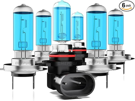 Compatible with Elantra 2018 Halogen Headlight Bulbs h7/HB3/H10 + 9005 High/Low Beam + h7 Halogen Fog Lights, Super Bright 6000K White,Pack of 6