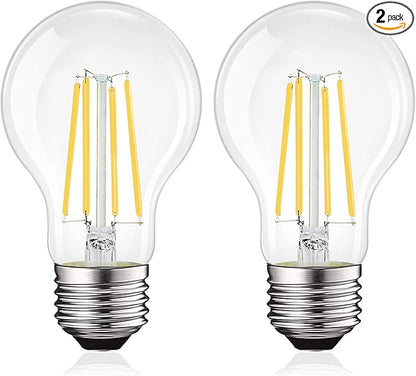 LUXRITE Vintage A19 LED Light Bulbs 100 Watt Equivalent, 1600 Lumens, 5000K Bright White, Dimmable Edison Light Bulbs, 12W, Damp Rated, UL Listed, Clear Glass Filament Bulb, E26 Medium Base (2 Pack)