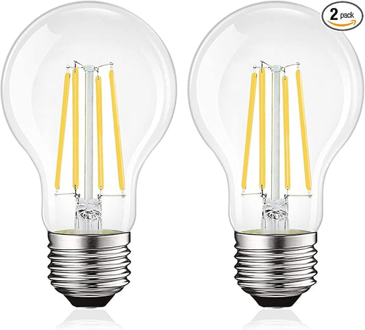 LUXRITE Vintage A19 LED Light Bulbs 100 Watt Equivalent, 1600 Lumens, 5000K Bright White, Dimmable Edison Light Bulbs, 12W, Damp Rated, UL Listed, Clear Glass Filament Bulb, E26 Medium Base (2 Pack)