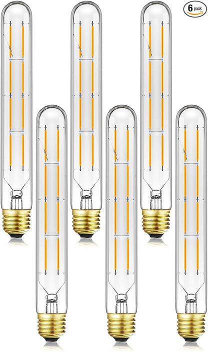 T10 Tubular Light Bulbs,E26 Dimmable Led Bulbs,8W Led Edison Bulb,75 Watt Equivalent,3000K Soft White,8.9 Inches Long Tube Light Bulb,6Pack.
