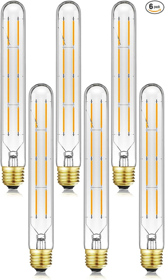 T10 Tubular Light Bulbs,E26 Dimmable Led Bulbs,8W Led Edison Bulb,75 Watt Equivalent,3000K Soft White,8.9 Inches Long Tube Light Bulb,6Pack.