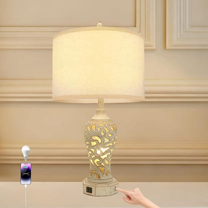 Bedside Lamps, Stepless Dimming, 3 Color Temperatures, Bedroom Lamps for Nightstand, Table Lamp with USB Port, Living Room Table Lamp, Farmhouse Lamps for Living Room(Bulbs Included)