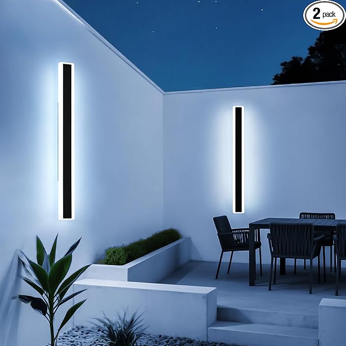 Mikeru 2Pack 47.2inch Long Led Wall Light, 6000k Cool White Modern Outdoor Wall Light Ip65 Waterproof Black Acrylic Porch Exterior Lighting Fixtures, Exterior Wall Mount Lights