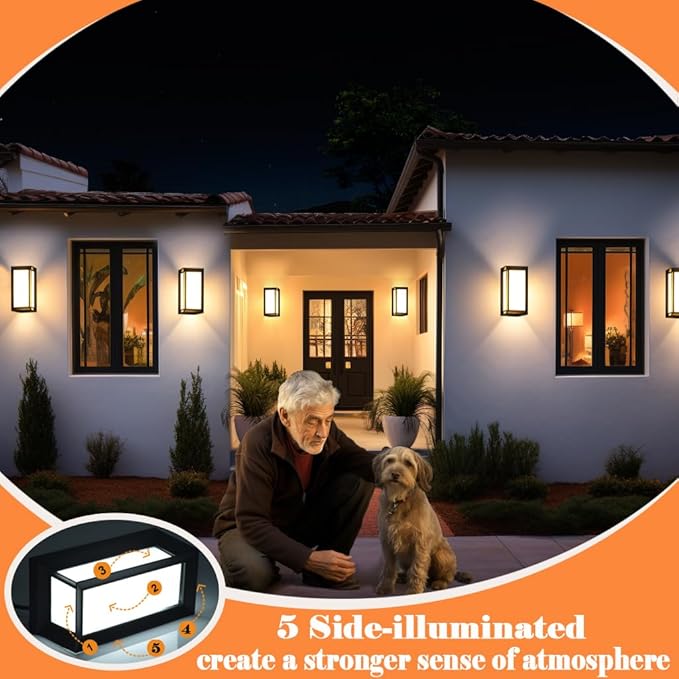 Porch Lights Outdoor Light Fixture, 12W Black Exterior Light Fixtures Wall Mount, 3-Color-Temp Adjustable Wall Sconce, IP65 Waterproof Outdoor Wall Lights for House Walkway Stairs