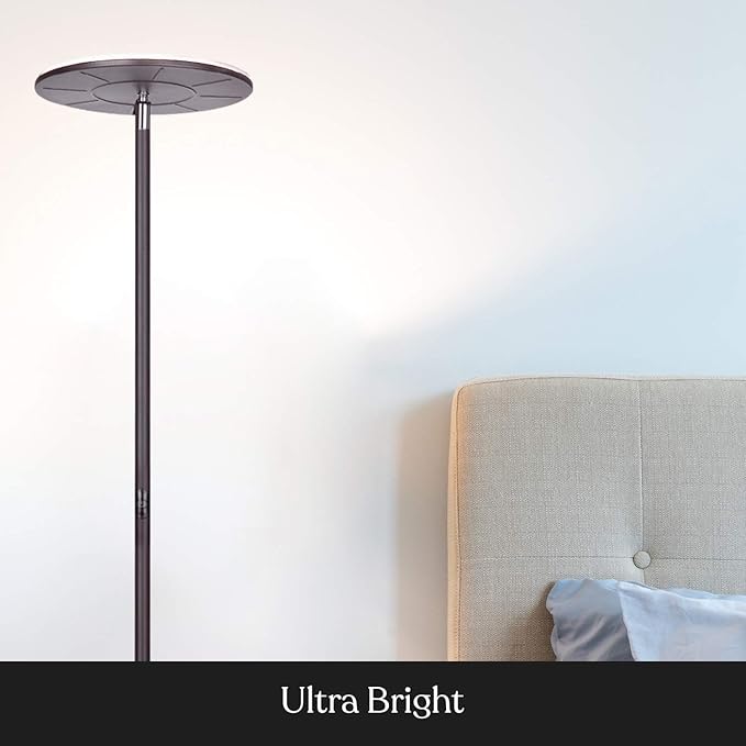 Brightech Sky Flux Dimmable LED Floor Lamp – Super Bright Floor Lamp with 3 Light Modes for Living Room, Office – Torchiere Standing Touch-Lamp, Tall Torch Lamp for Bedroom & Reading - Bronze