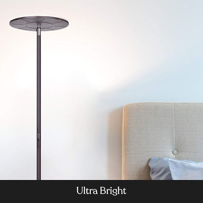 Brightech Sky Flux Dimmable LED Floor Lamp – Super Bright Floor Lamp with 3 Light Modes for Living Room, Office – Torchiere Standing Touch-Lamp, Tall Torch Lamp for Bedroom & Reading - Bronze