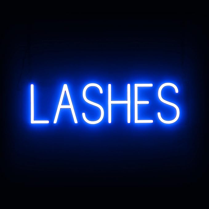SpellBrite LASHES Sign | Beauty-Related Sign with Neon Look, Blue LED Light Source | 23.8" x 6.3"
