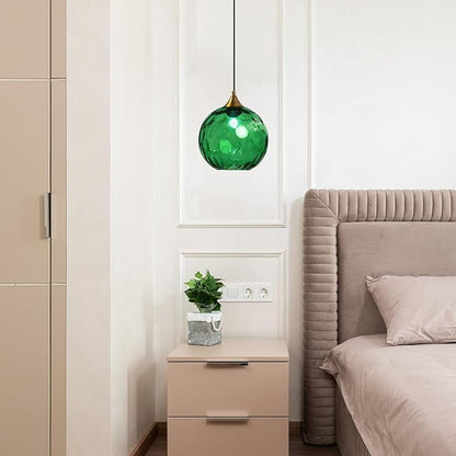 7.8 Inches Dark Green Glass Globe Pendant Lights Fixtures E26 Modern Farmhouse Glass Ball Pendant Lighting with Gold Brass Finish (Dark Green)