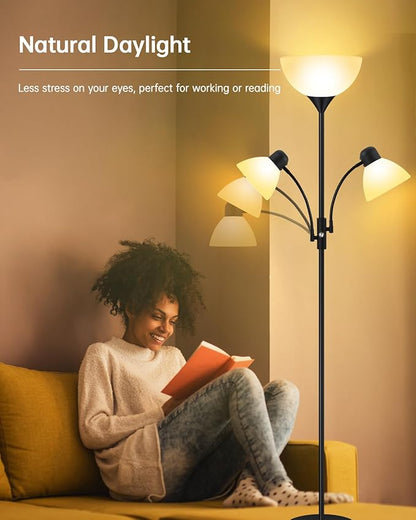Floor Lamp Black, Standing Lamp, 71" Tall Lamps for Living Room, 3 Way Switch, Plastic Lampshade, Torchiere Floor Lamp with Reading Lamps, Modern Pole Lamps for Bedroom Kids Room E26 Base(No Bulb)
