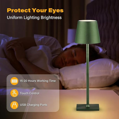 2 Pack Cordless Table Lamps, 3 Colors Stepless Dimming, 5000mAh Rechargeable Battery LED Desk Lamp for Bedroom/Couple Dinner/Desk/Cafe/Dining Room/Terrace
