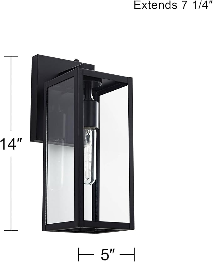 John Timberland Titan Modern Outdoor Wall Light Fixtures Set of 2 Mystic Black Rectangular Box Frame Dusk to Dawn 14" Clear Glass Panels for Post Exterior Barn Deck House Porch Yard Patio